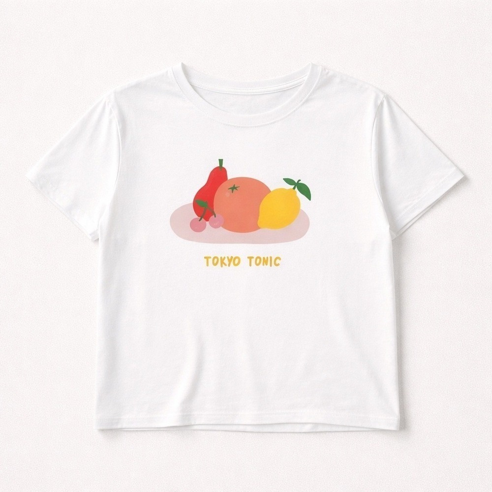 Tokyo Talkies Urban White Tokyo Tonic Fruit Graphic Tee Shirt womans Large L